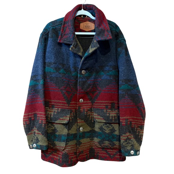 Woolrich Other - Woolrich vintage Mens Aztec Southwestern‎ Wool Blanket Jacket Concho Button Lg